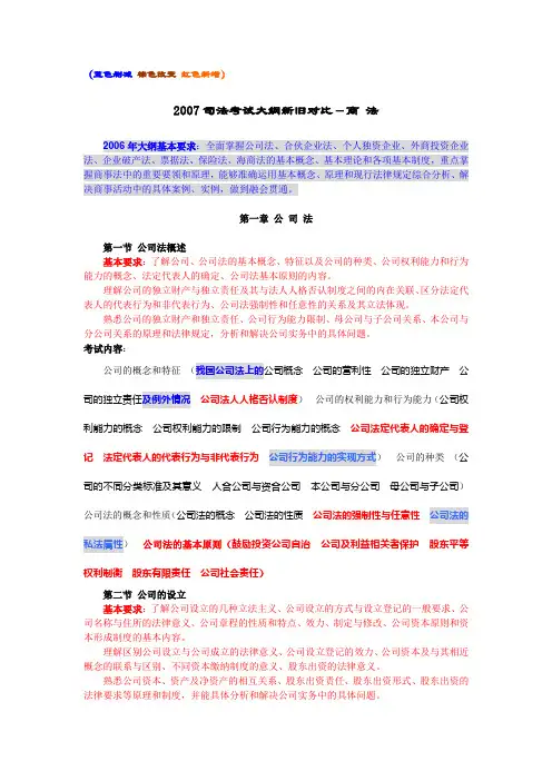 07司考大纲新旧对比-商法(彩色完整版)