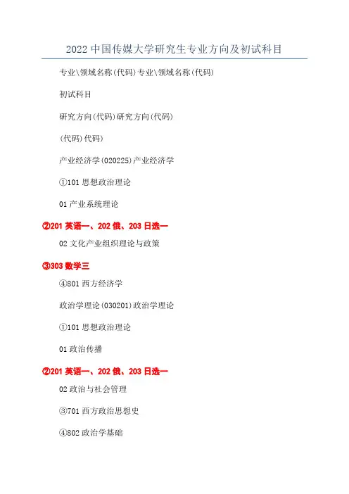 2022中国传媒大学研究生专业方向及初试科目