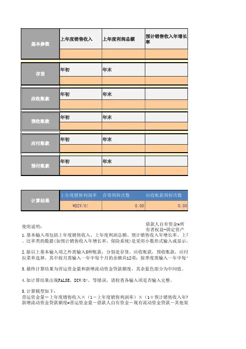 流动资金贷款需求量测算参考表(上海农商版)