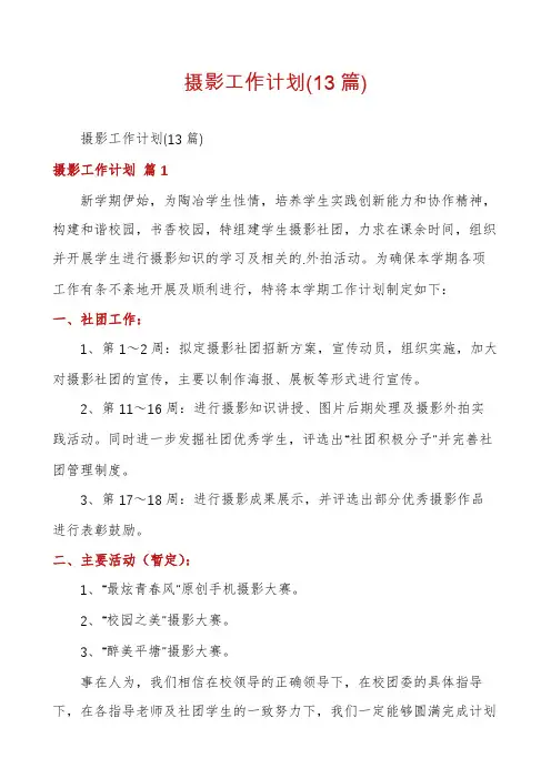 摄影工作计划(13篇)