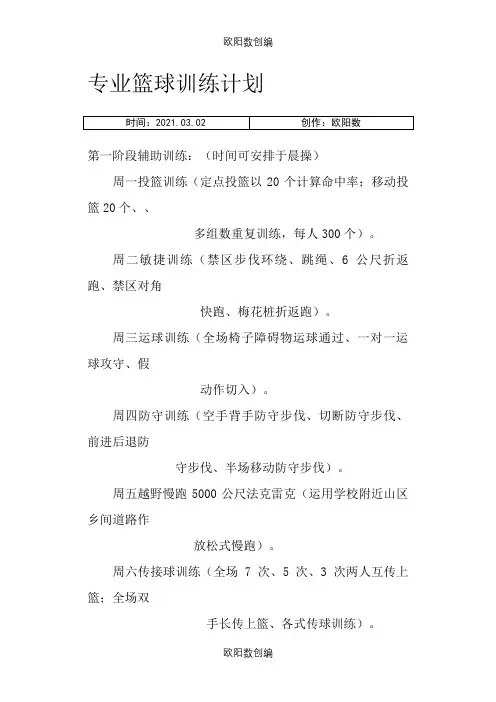 专业篮球训练计划之欧阳数创编