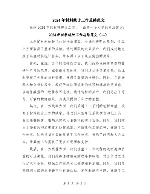 2024年材料统计工作总结范文