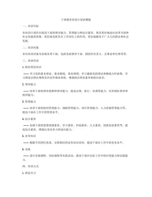 干部教育培训计划表模板
