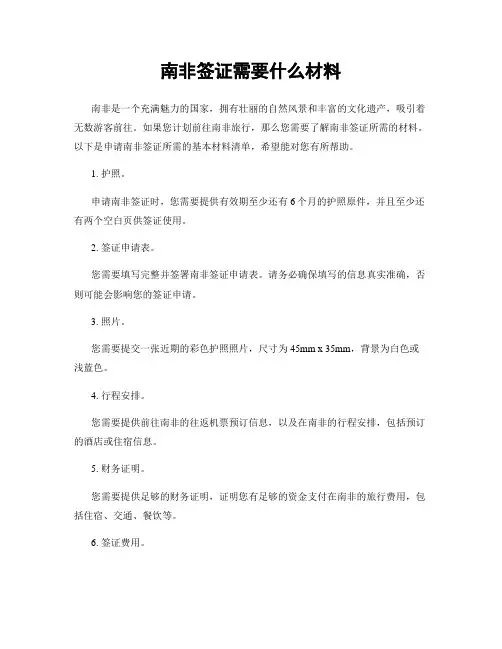 南非签证需要什么材料