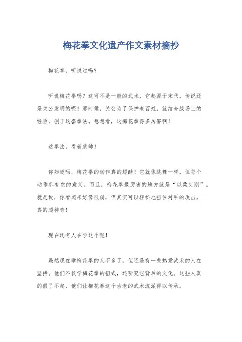 梅花拳文化遗产作文素材摘抄