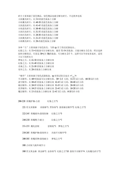 魔兽世界分解出的物品
