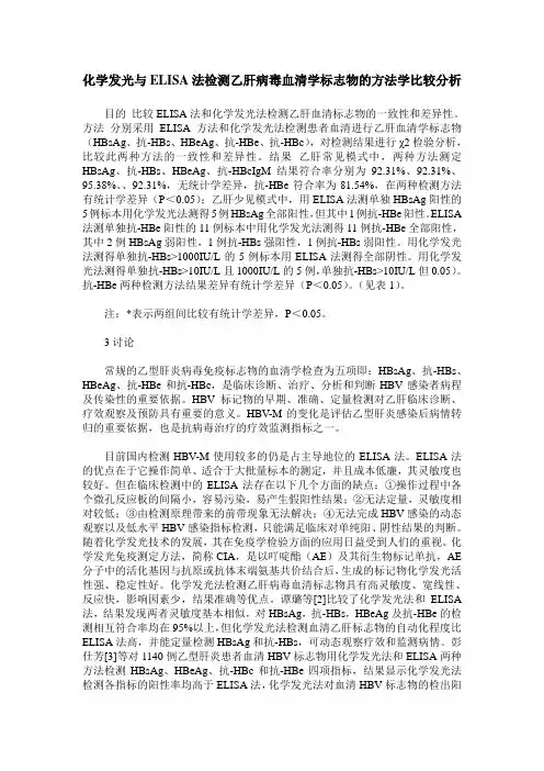 化学发光与ELISA法检测乙肝病毒血清学标志物的方法学比较分析