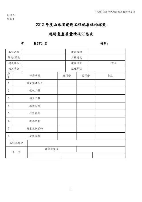(完整)济南市优质结构工程评审办法
