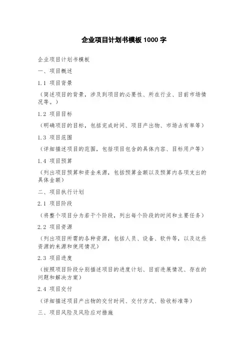 企业项目计划书模板