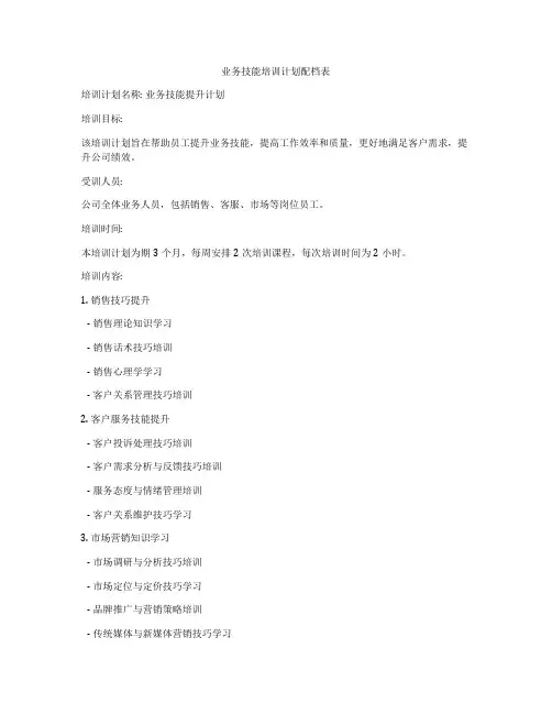 业务技能培训计划配档表