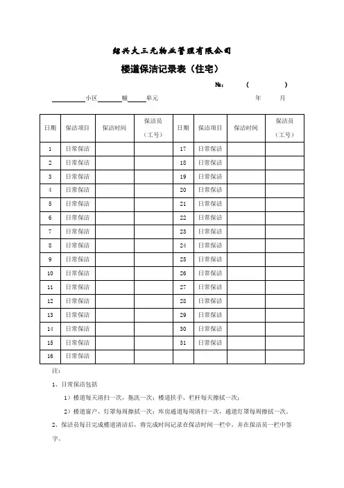 楼道保洁记录表