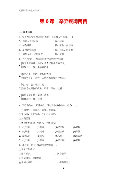 人教版高中语文必修4课时作业13：第6课  辛弃疾词两首