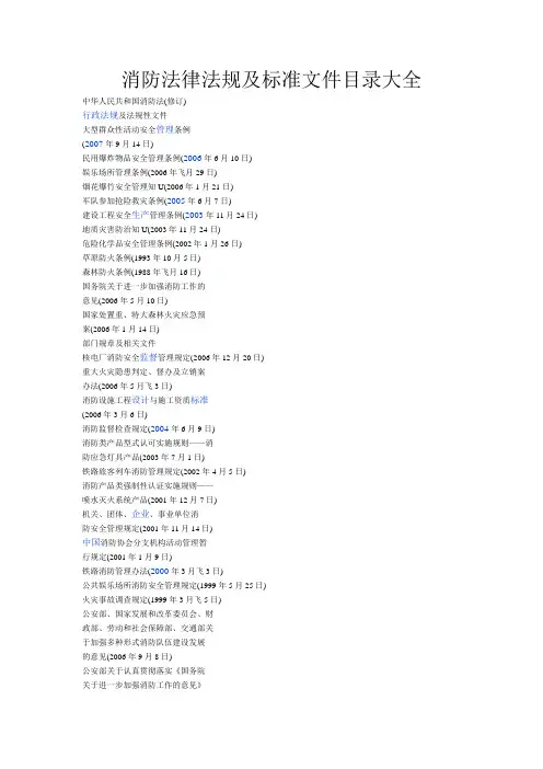消防法律法规及标准文件目录大全