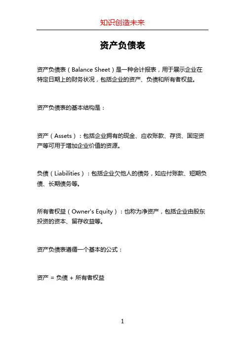 资产负债表