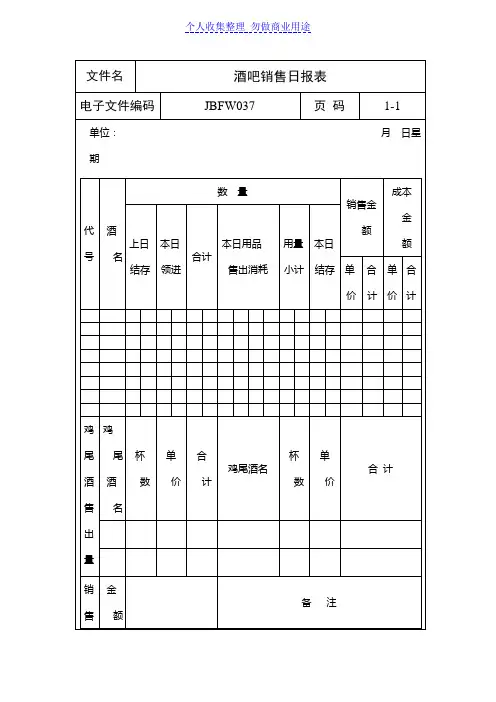 酒吧销售日报表(表格模板DOC)