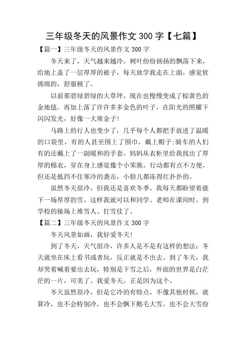 三年级冬天的风景作文300字【七篇】