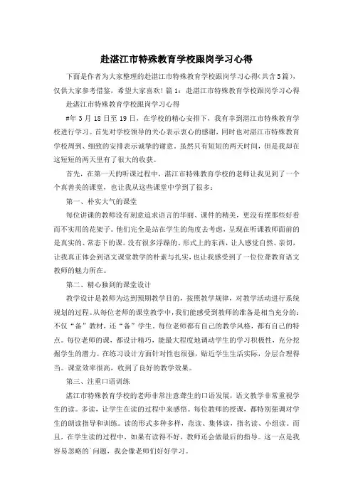 赴湛江市特殊教育学校跟岗学习心得