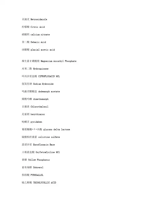 化工原料和产品中英文对照
