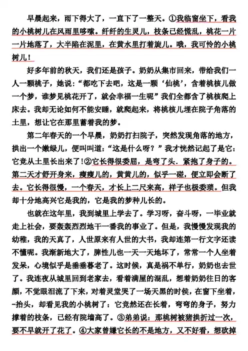 一棵小桃树阅读答案