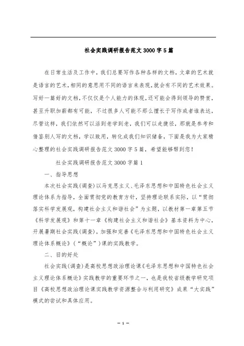 社会实践调研报告范文3000字5篇