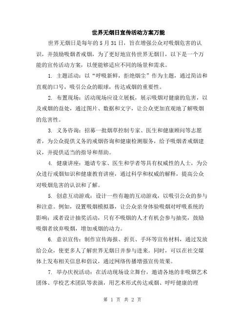 世界无烟日宣传活动方案万能