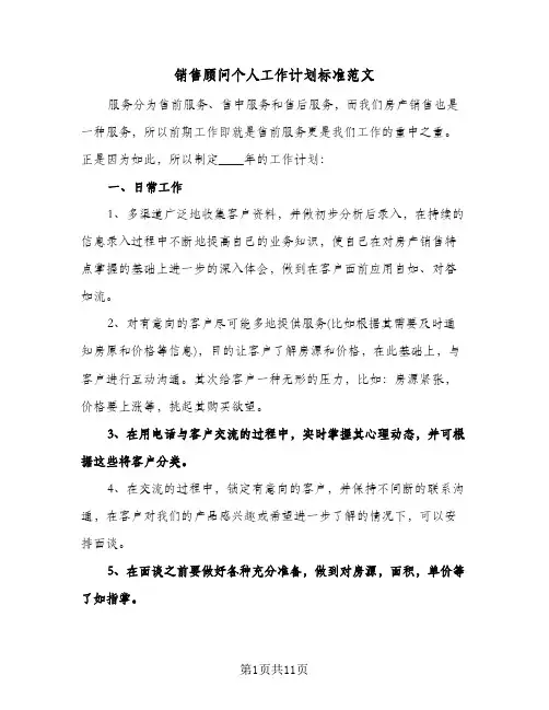 销售顾问个人工作计划标准范文（五篇）