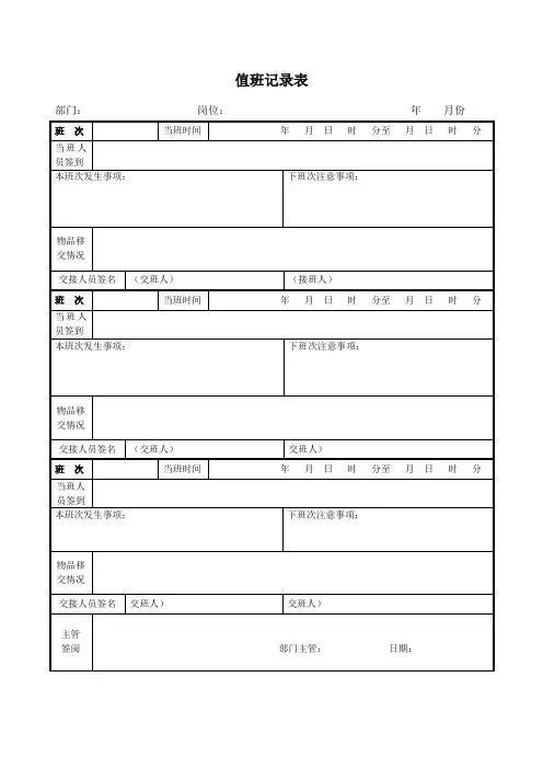 值班记录表(物业管理)-模板