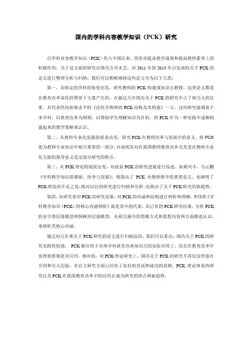 国内的学科内容教学知识(PCK)