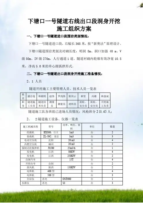 下塘口一号隧道左线(洞身开挖)
