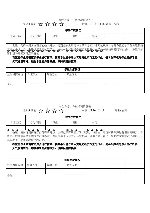 学生情况在校在家情况反馈表5