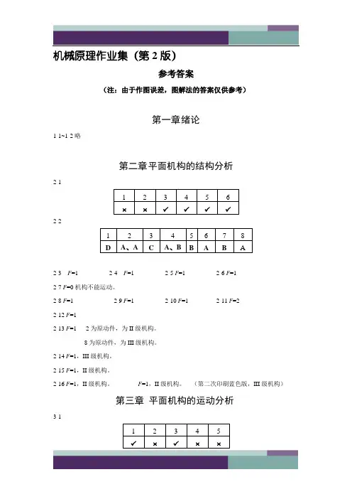 《机械原理作业集》第2版参考答案正版