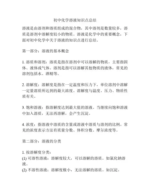 初中化学溶液知识点总结