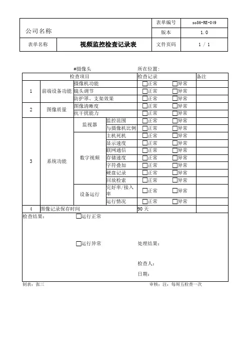 企业视频监控检查记录表(格式件)