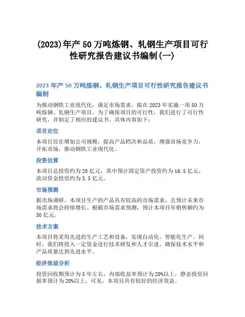 (2023)年产50万吨炼钢、轧钢生产项目可行性研究报告建议书编制(一)