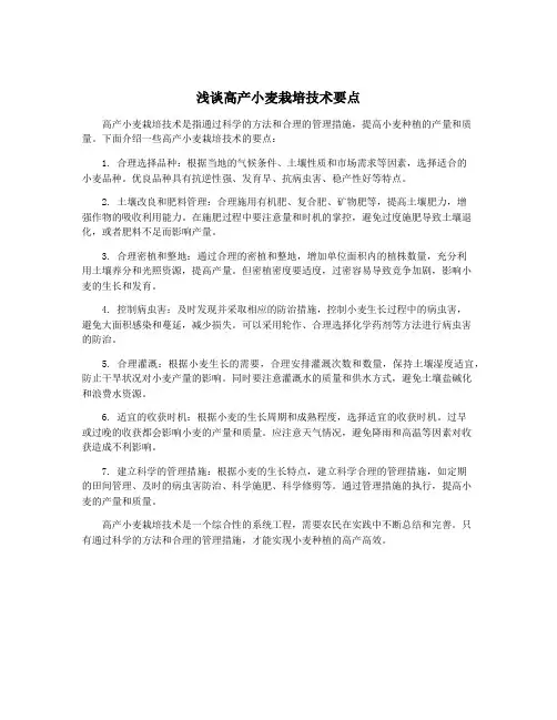 浅谈高产小麦栽培技术要点
