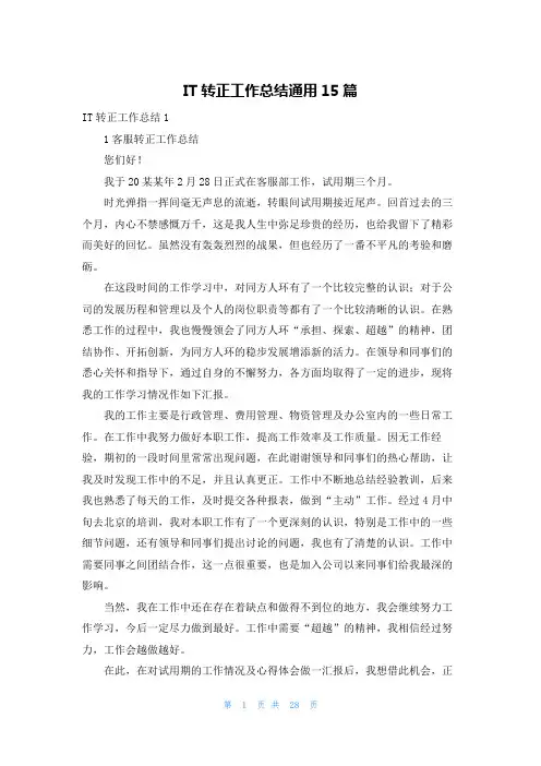IT转正工作总结通用15篇