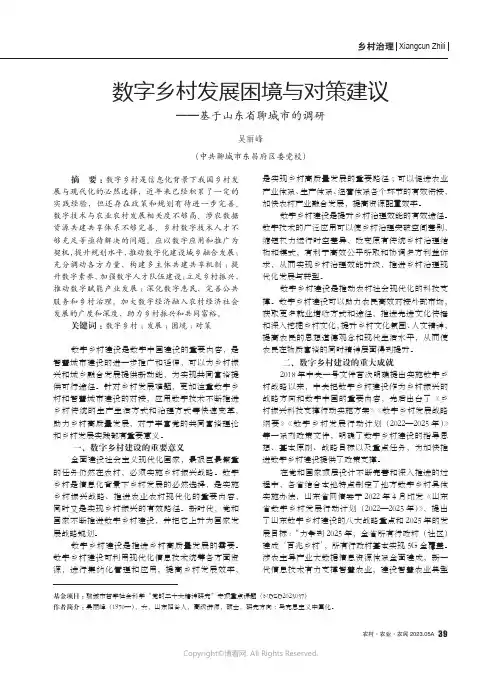 数字乡村发展困境与对策建议——基于山东省聊城市的调研