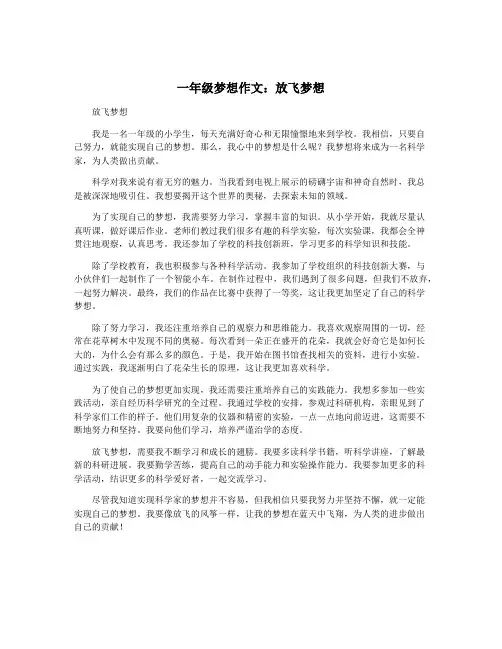 一年级梦想作文：放飞梦想