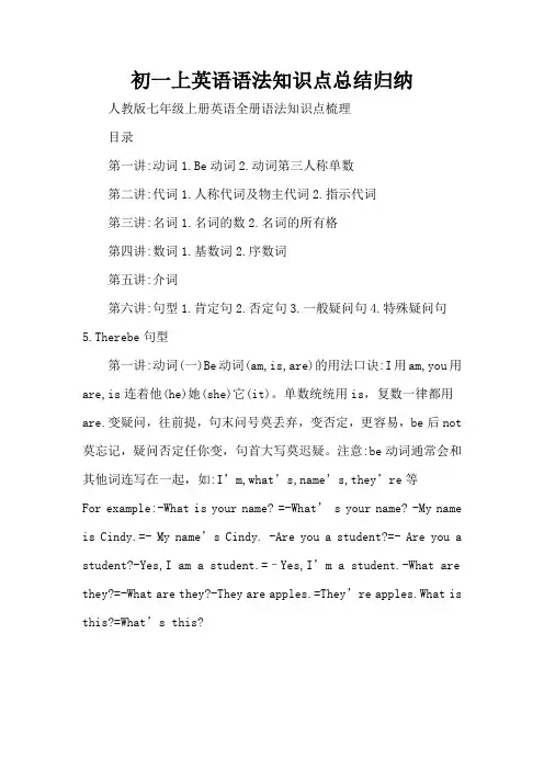 初一上英语语法知识点总结归纳