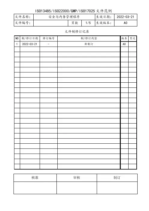 ISO17025-2017安全与内务管理程序