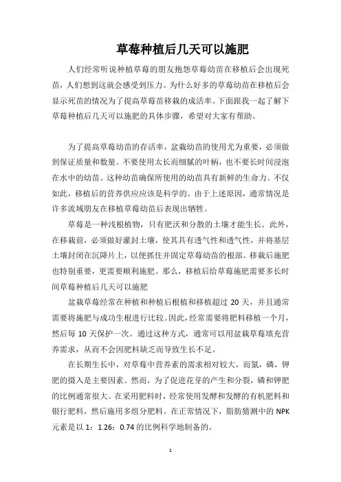 草莓种植后几天可以施肥