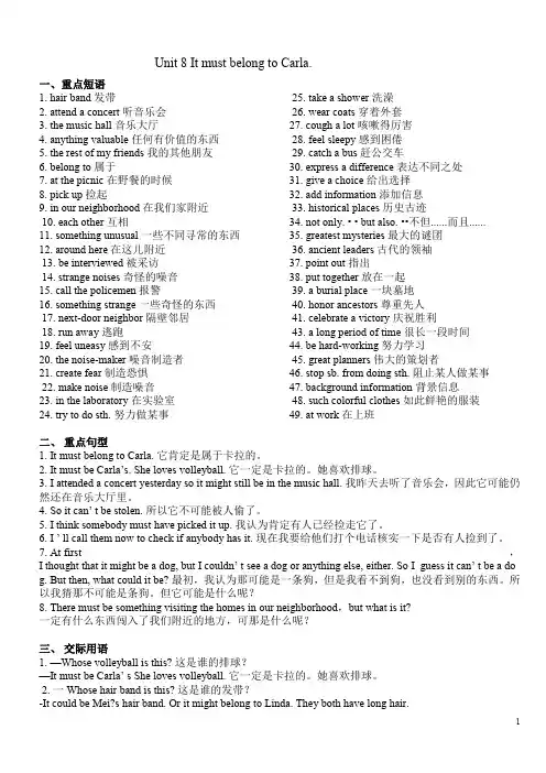 九年级英语：Unit8_It_must_belong_to_Carla知识点及基础巩固练习