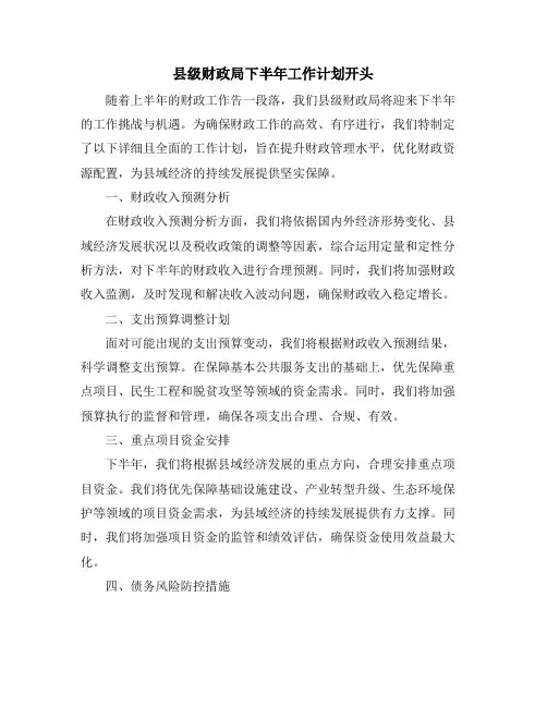 县级财政局下半年工作计划开头