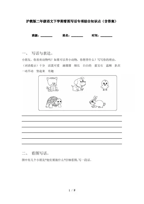 沪教版二年级语文下学期看图写话专项综合知识点(含答案)