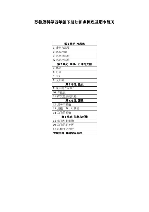 2023苏教版科学四年级下册知识点梳理及期末练习