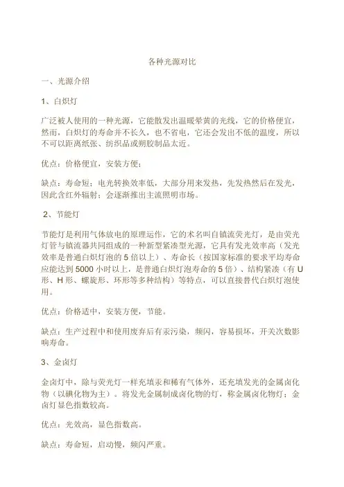 各种光源对比