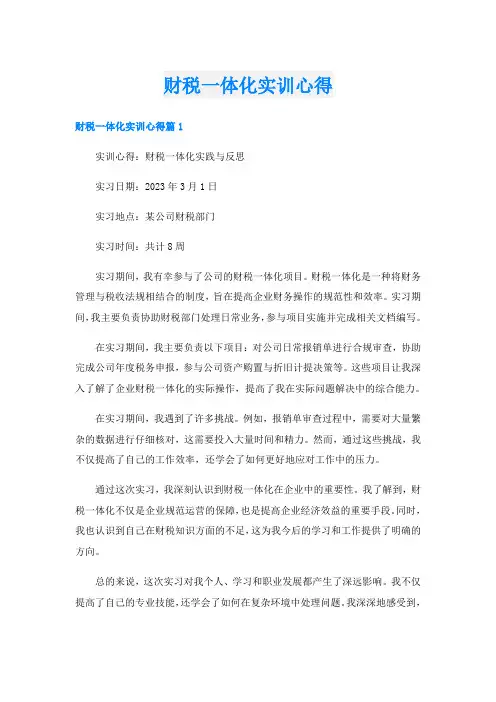 财税一体化实训心得
