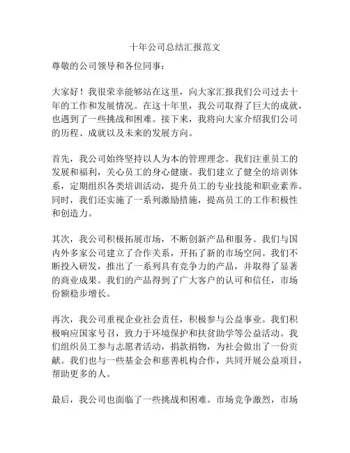十年公司总结汇报范文