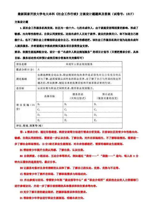 最新国家开放大学电大本科《社会工作行政》方案设计题题库及答案(试卷号：1317)