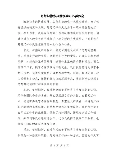 思想纪律作风整顿学习心得体会